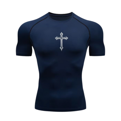 CROSS PRINT COMPRESSION SHIRT