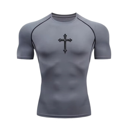 CROSS PRINT COMPRESSION SHIRT