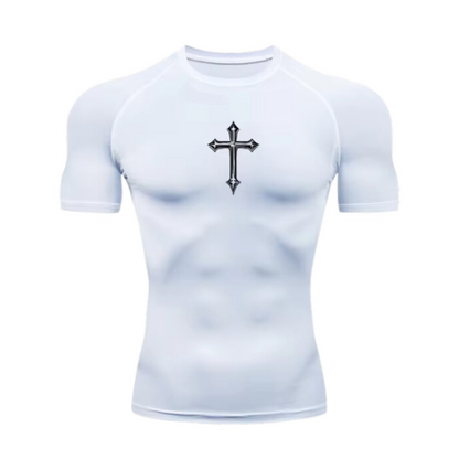 CROSS PRINT COMPRESSION SHIRT