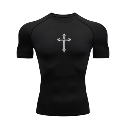 CROSS PRINT COMPRESSION SHIRT