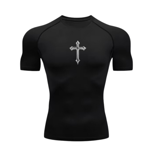 CROSS PRINT COMPRESSION SHIRT