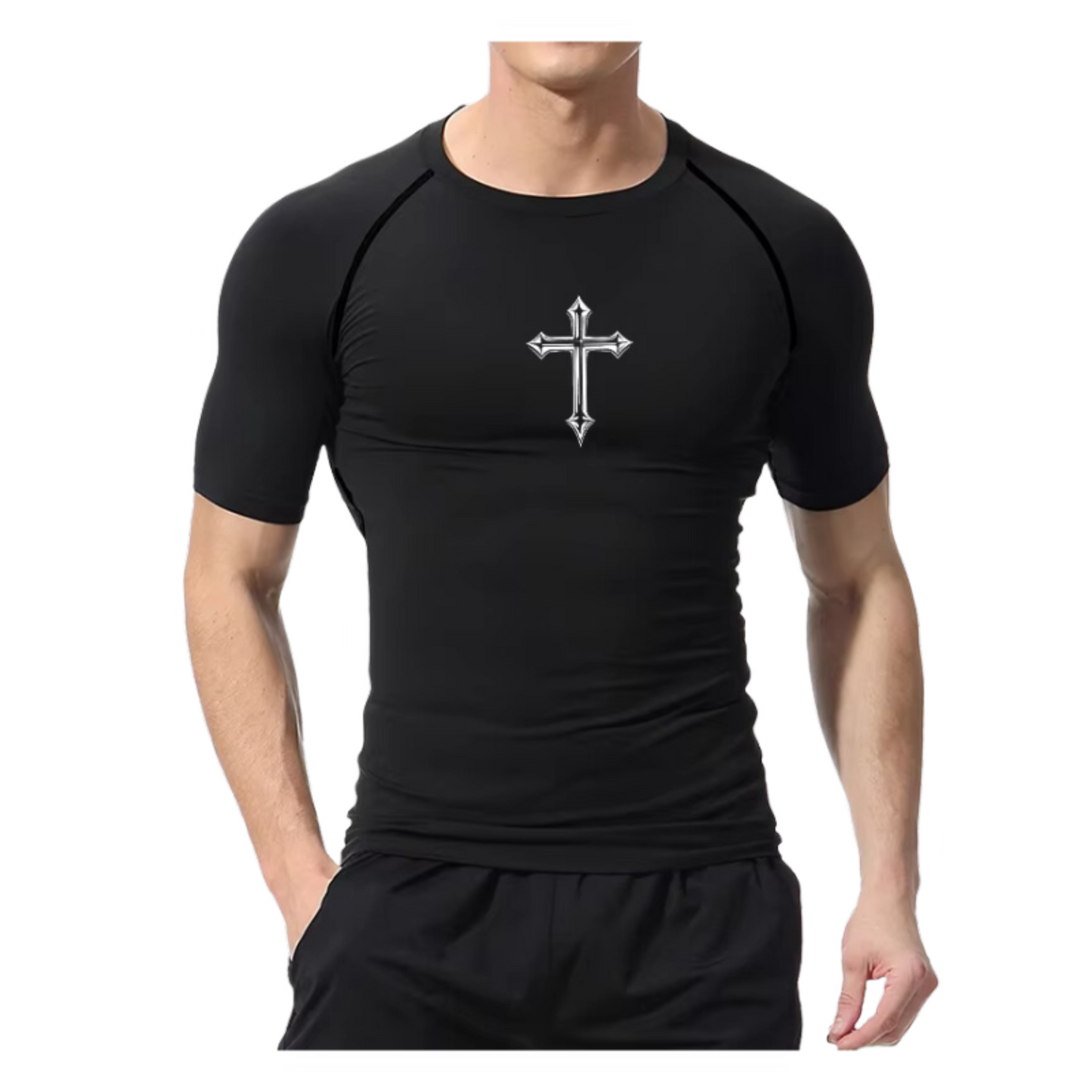 CROSS PRINT COMPRESSION SHIRT